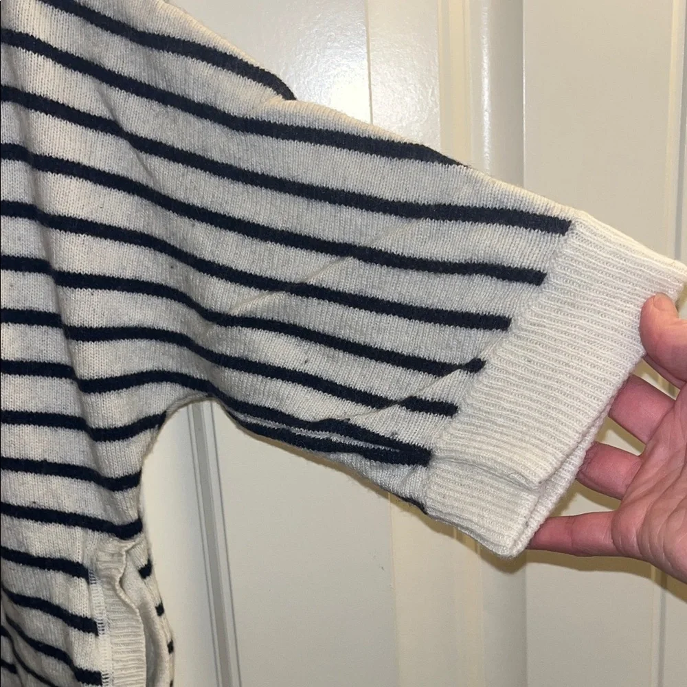 LOFT Cream and Navy Striped Crew Neck Sweater - Picture 6 of 8